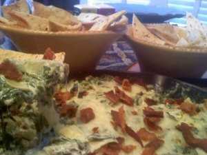 ~Sizzling Spinach Artichoke Dip with Bacon in & on!
