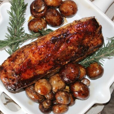 ~Roasted Garlic & Herb Pork Loin Filet..with Honey Balsamic Glazed Mushrooms!