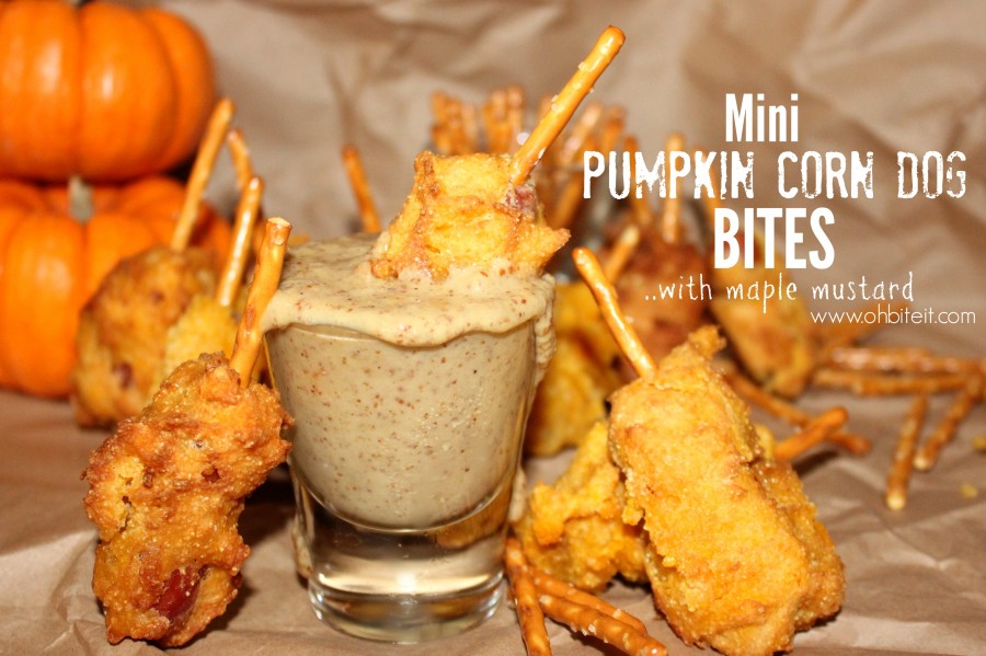 ~Mini Pumpkin Corn Dog Bites…with Maple Mustard!