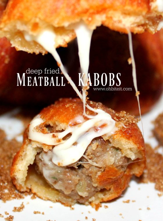 Deep Fried Cheesy Meatball Kabobs! Oh Bite It